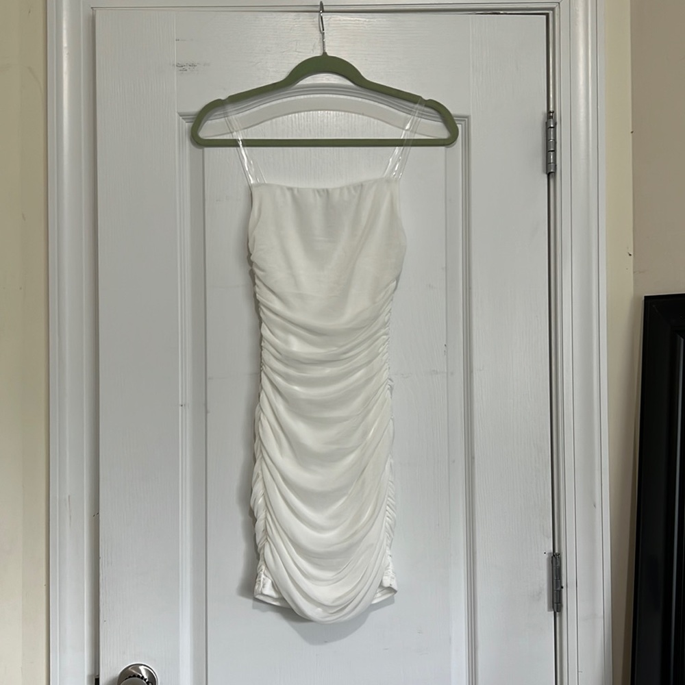 Ruche white mini dress